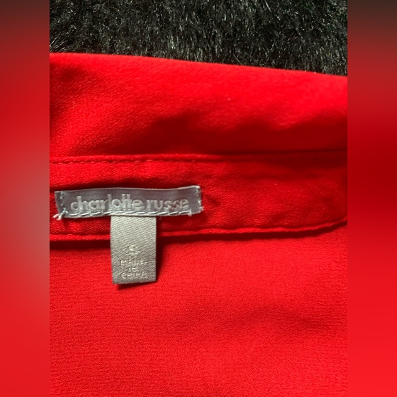 Charlotte Russe Women’s Red Blouse 3/4 Sleeve Open Back Gold Chain Sz S PreOwned - Picture 8 of 13